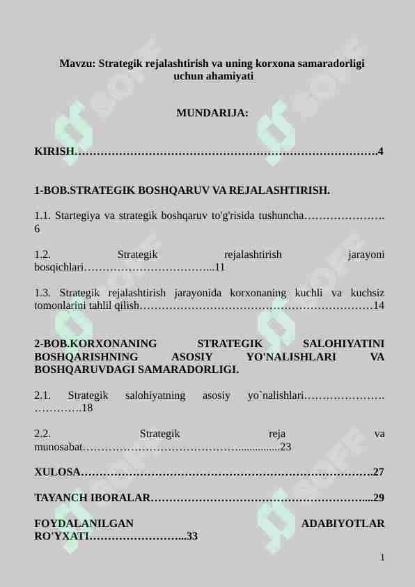 Strategik rejalashtirish va uning korxona samaradorligi uchun ahamiyati