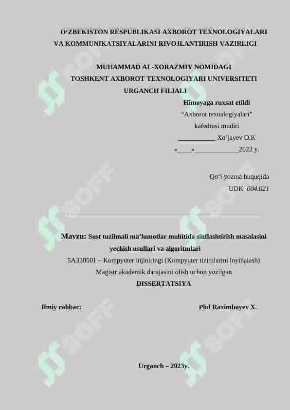 Sust tuzilmali maʼlumotlar muhitida sinflashtirish masalasini