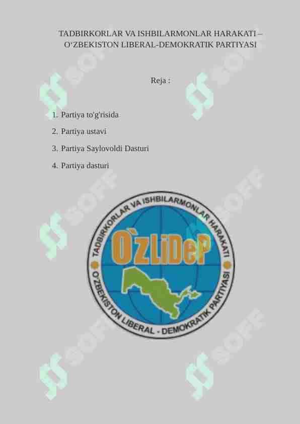 TADBIRKORLAR VA ISHBILARMONLAR HARAKATI – O‘ZBEKISTON LIBERAL-DEMOKRATIK PARTIYASI