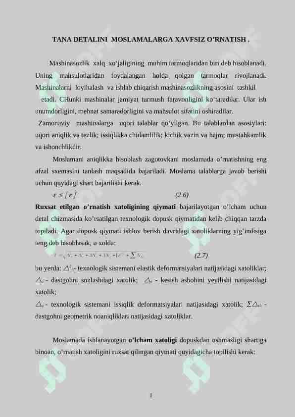 TANA DETALINI MOSLAMALARGA XAVFSIZ O’RNATISH