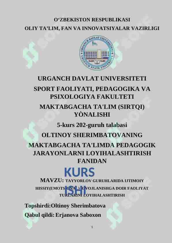 TAYYORLOV GURUHLARIDA IJTIMOIY HISSIY(EMOTSIONAL) RIVOJLANISHGA DOIR FAOLIYAT TURLARINI LOYIHALASHTIRISH