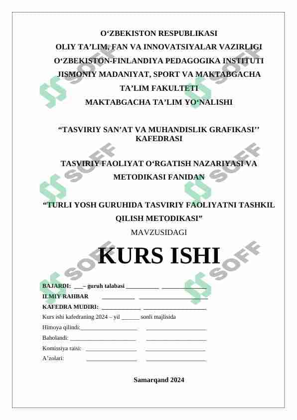 TURLI YOSH GURUHIDA TASVIRIY FAOLIYATNI TASHKIL QILISH METODIKASI