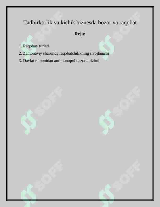 Tadbirkorlik va kichik biznesda biznes reja