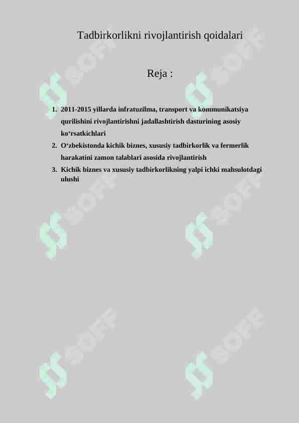 Tadbirkorlikni rivojlantirish qoidalari