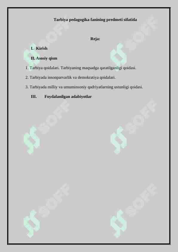 Tarbiya pedagogika fanining predmeti sifatida