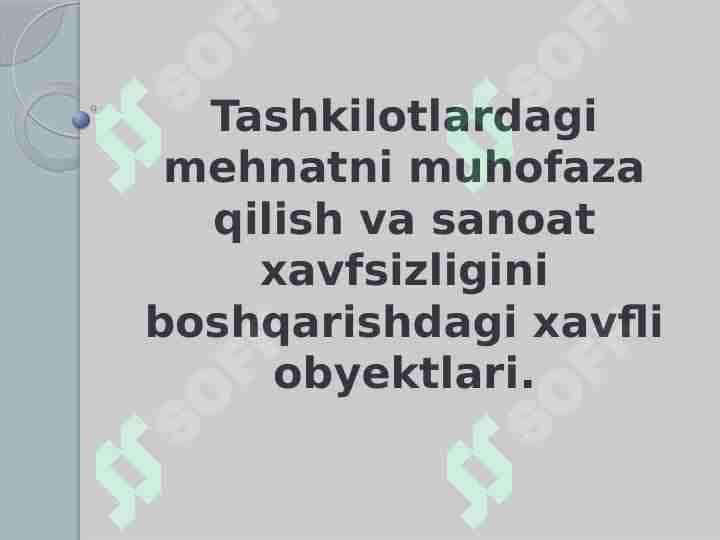 Tashkilotlardagi mehnatni muhofaza qilish va sanoat xavfsizligini boshqarishdagi xavfli obyektlari