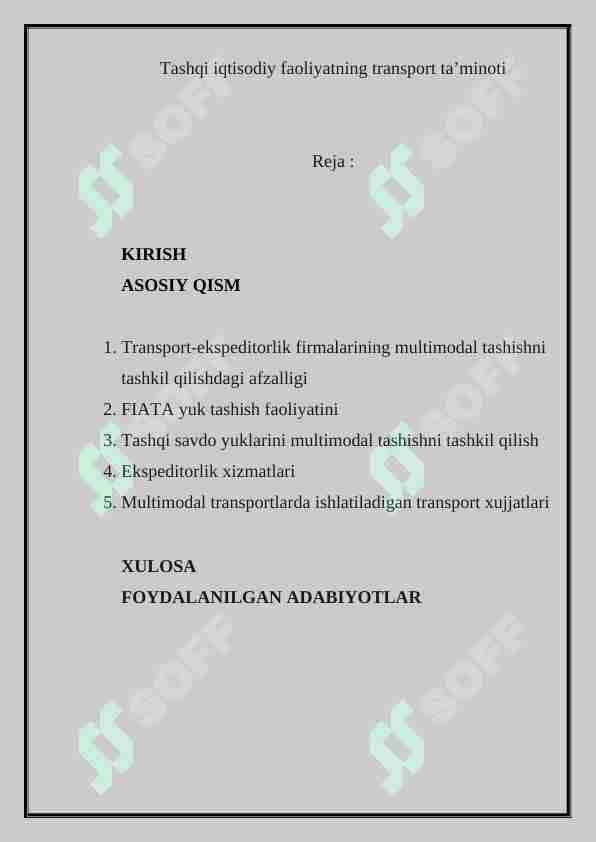 Tashqi iqtisodiy faoliyatning transport ta’minoti