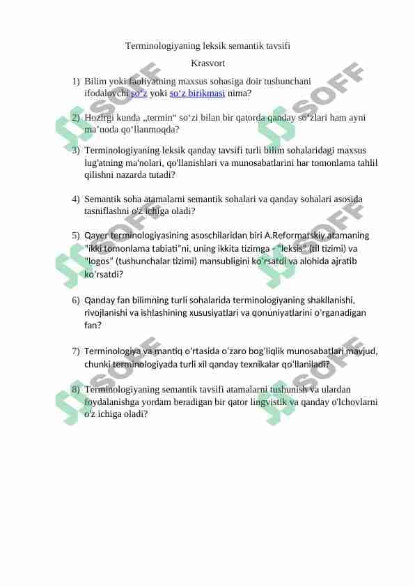 Terminologiyaning leksik semantik tavsifi