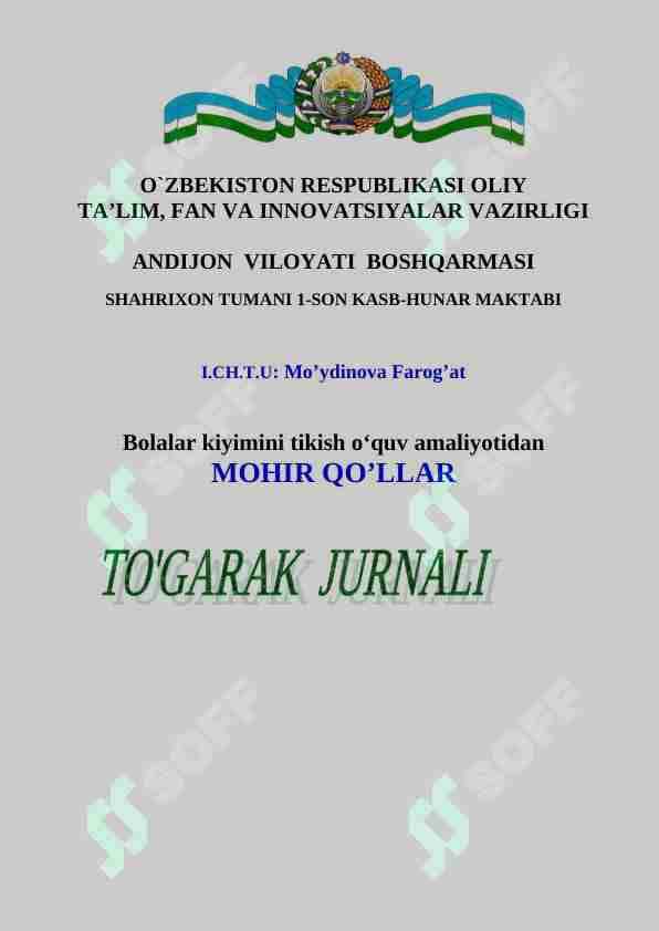 Avtomobil yo'nalishi uchun o'quv amaliyotidan 120 soatlik to'garak jurnal