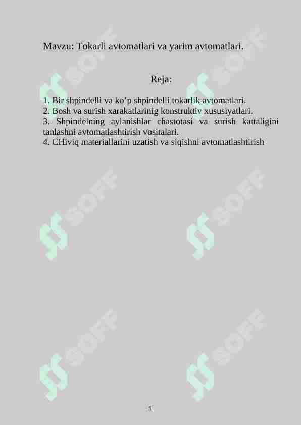Tokarli avtomatlari va yarim avtomatlari