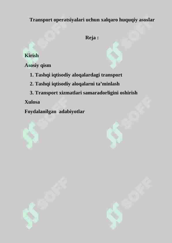 Transport operatsiyalari uchun xalqaro huquqiy asoslar