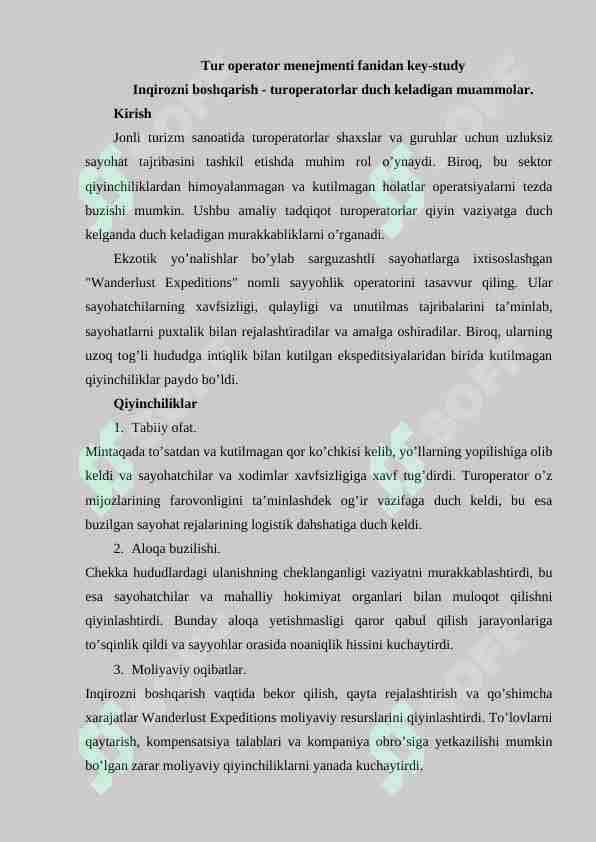 Tur operator menejmenti fanidan key-study