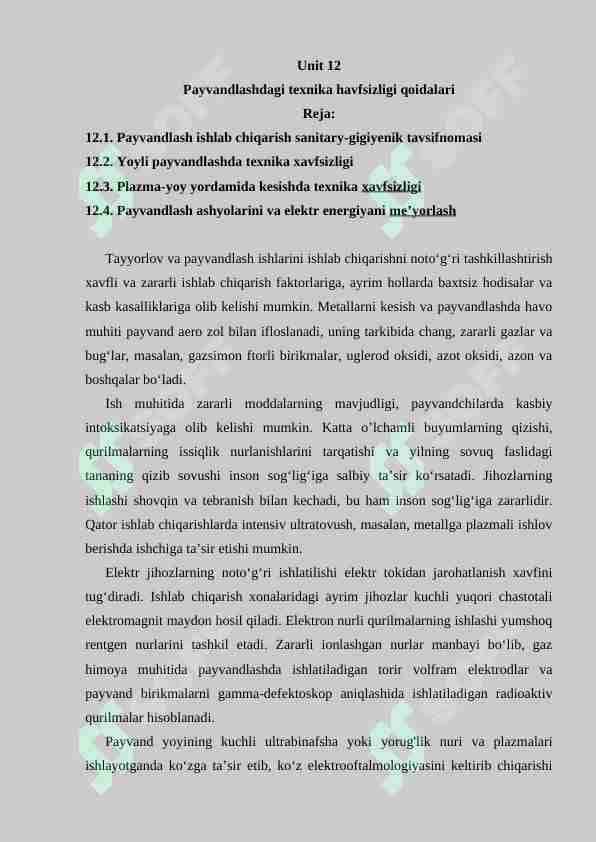 Payvandlashda texnika xavfsizligi