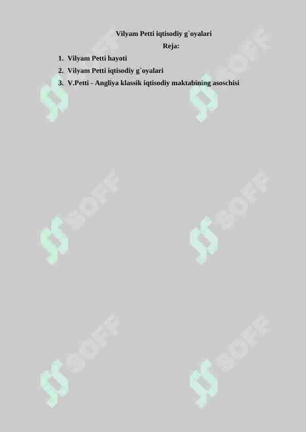 Vilyam Petti iqtisodiy g`oyalari
