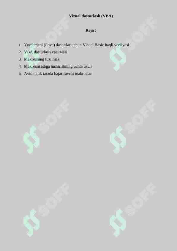 Vizual dasturlash (VBA)