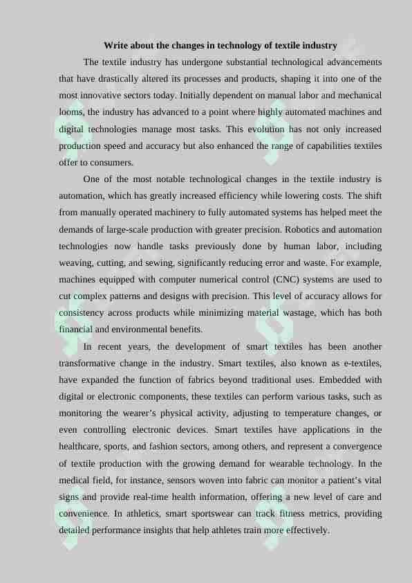 Write about the changes in technology of textile industry