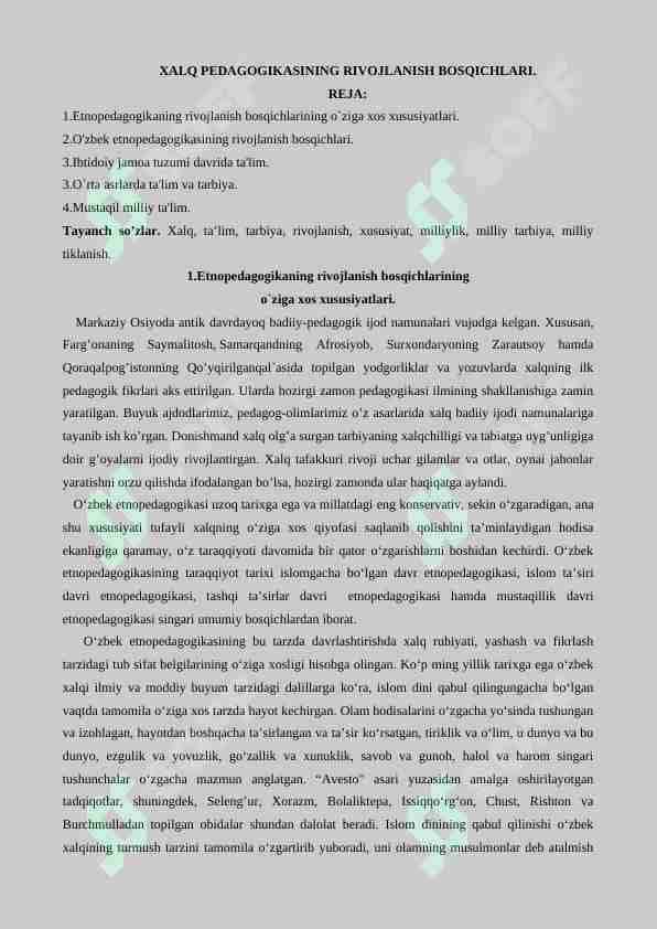 XALQ PEDAGOGIKASINING RIVOJLANISH BOSQICHLARI