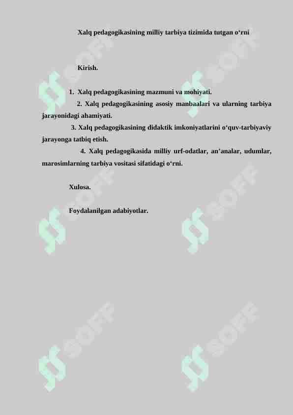 Xalq pedagogikasining milliy tarbiya tizimida tutgan o‘rni