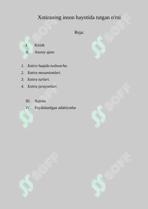 Xotiraning inson hayotida tutgan o'rni