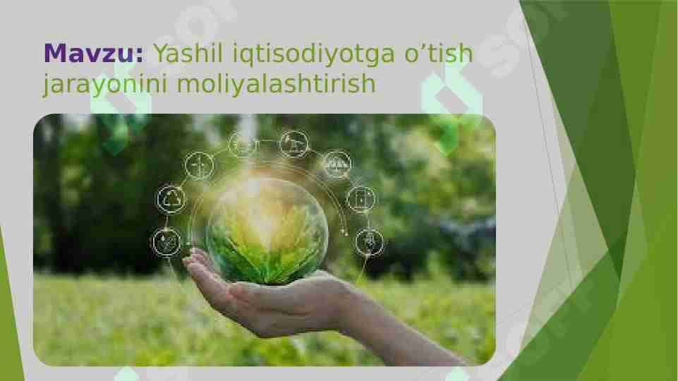 Yashil iqtisodiyotga o’tish jarayonini moliyalashtirish