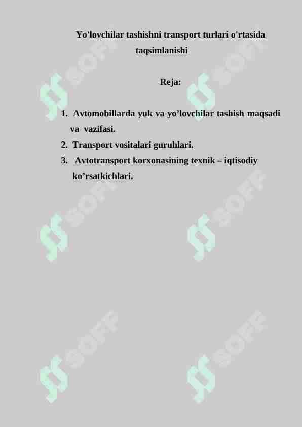 Yo'lovchilar tashishni transport turlari o'rtasida taqsimlanishi
