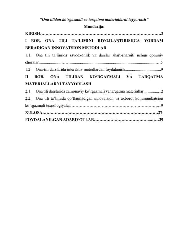 Ona tilidan ko‘rgazmali va tarqatma materiallarni tayyorlash