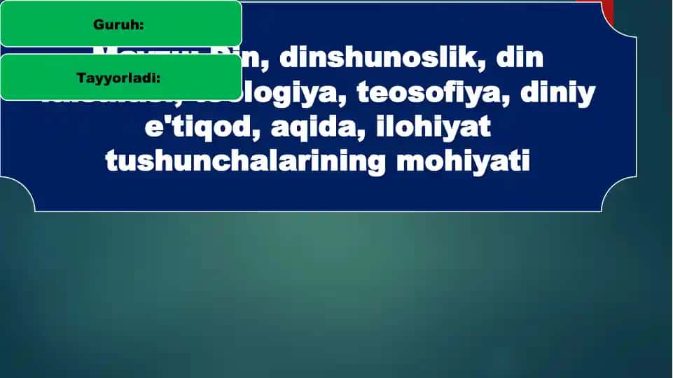 Din, dinshunoslik, din falsafasi, teologiya, teosofiya, diniy e'tiqod, aqida, ilohiyat tushunc