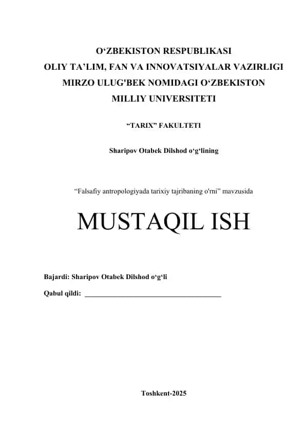 Falsafiy antropologiyada tarixiy tajribaning o'rni