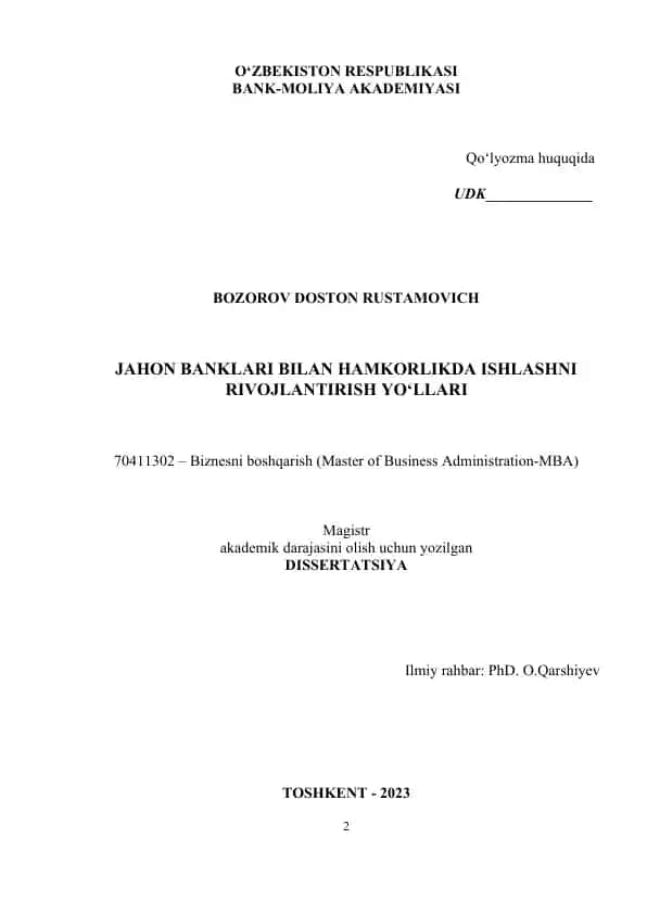 JAHON BANKLARI BILAN HAMKORLIKDA ISHLASHNI RIVOJLANTIRISH YO‘LLARI