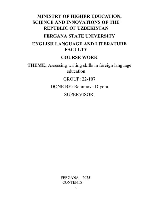 Assessing writing skills in foreign language education