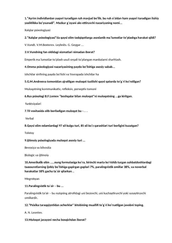 Xalqlar psixologiyasi haqidagi taqdimot