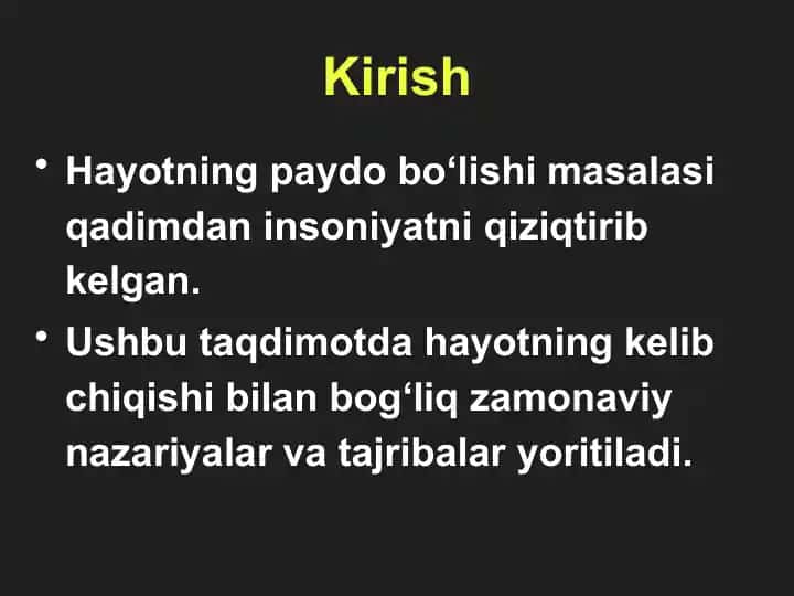 Abiogenez va Biogenez Nazariyasi