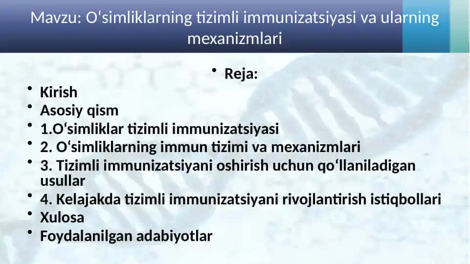 O‘simliklarning Tizimli Immunizatsiyasi va Ularning Mexanizmlari
