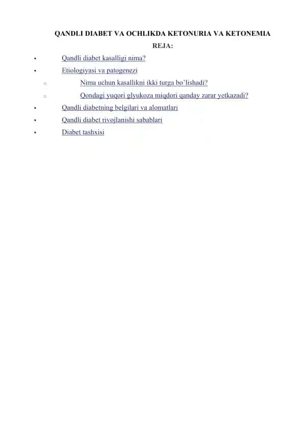 Qandli Diabet va Ochlikda Ketonuria va Ketonemia