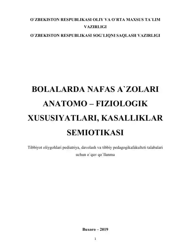 Bolalarda Nafas A'zolari Anatomo-Fiziologik xususiyatlari, kasalliklar semiotikasi