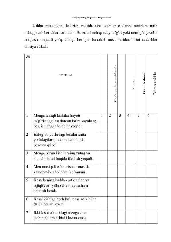 Empatiyaning ekspressiv diagnostikasi