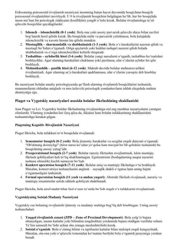 Eriksonning psixososial rivojlanish nazariyasi