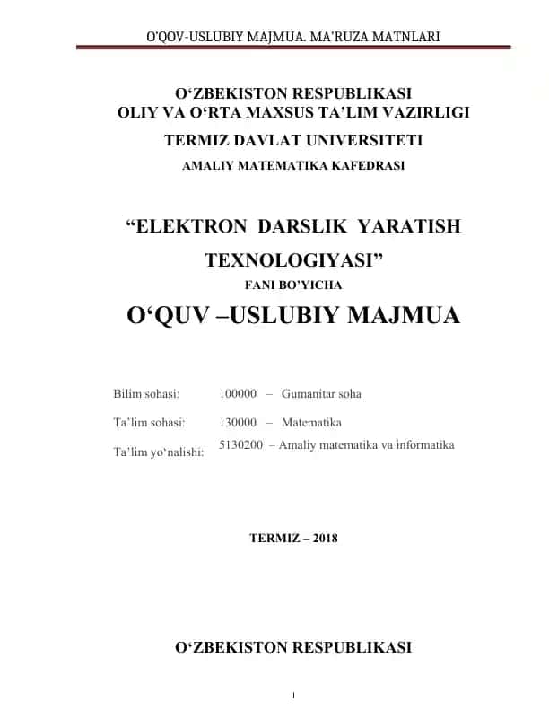 Elektron darslik yaratish texnologiyasi