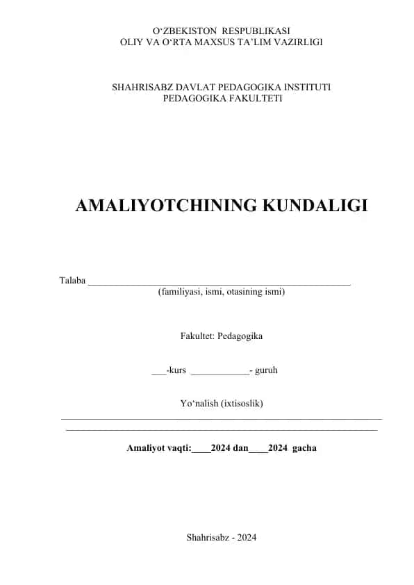 Amaliyotchining Kundaligi