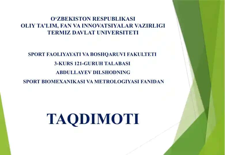 Sport biomexanikasi va metrologiyasi fanidan taqdimot