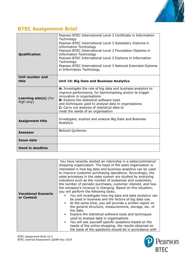 BTEC Assignment Brief