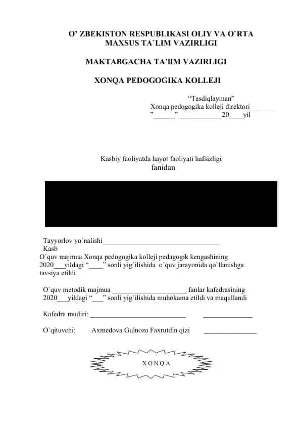 O`quv metodik majmua