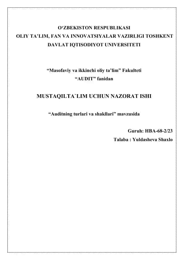 Auditning turlari va shakllari