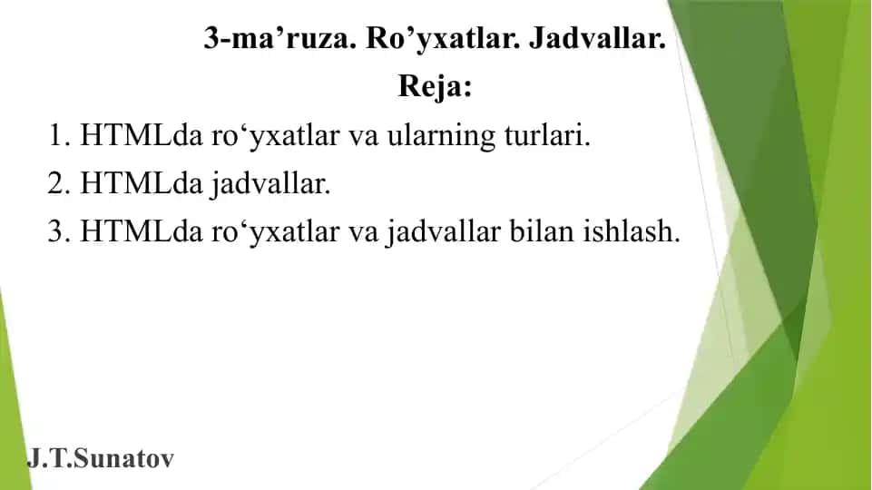 HTML daro‘yxatlar va ularning turlari