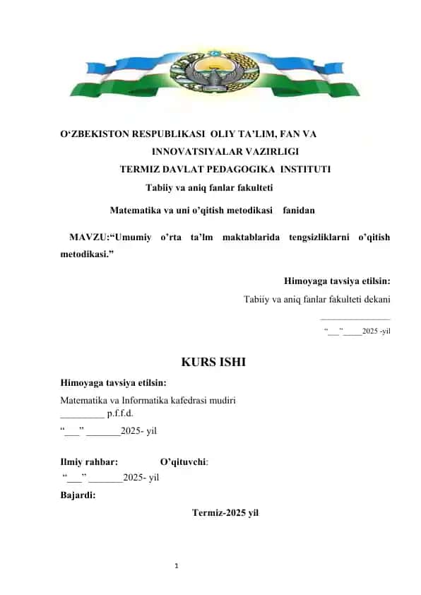 Umumiy o’rta ta’lm maktablarida tengsizliklarni o’qitish metodikasi