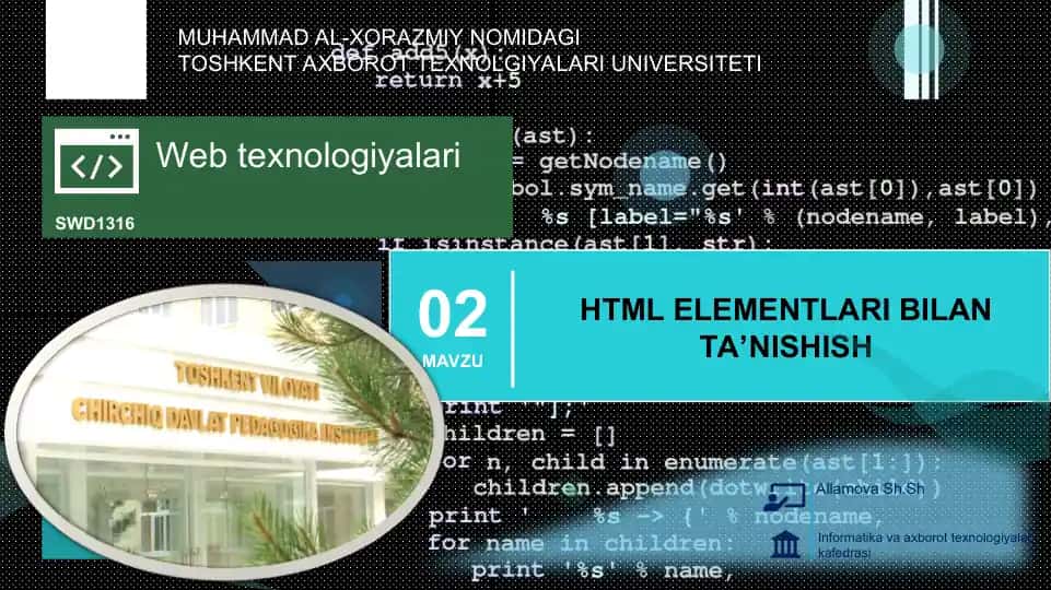 HTML ELEMENTLARI BILAN TA’NISHISH