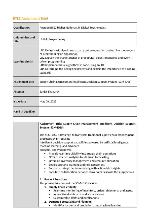 BTEC Assignment Brief