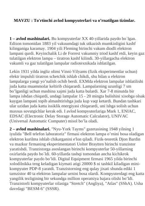 To'rtinchi avlod kompyuterlari va o’rnatilgan tizimlar