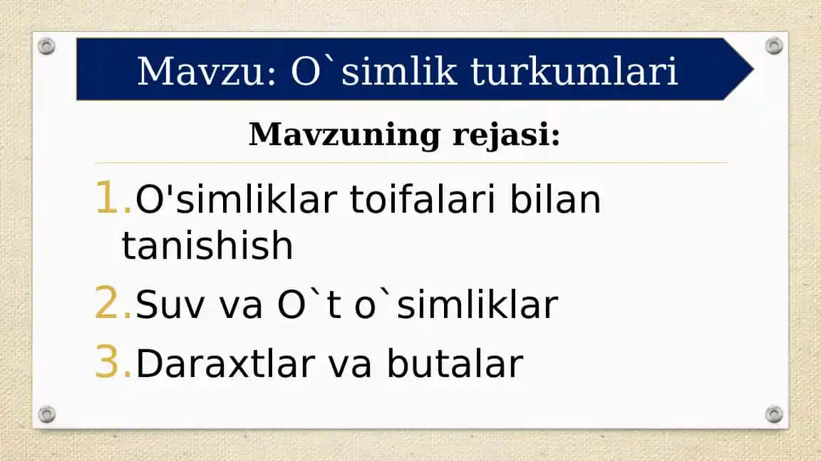 O'simliklartoifalari bilan tanishish