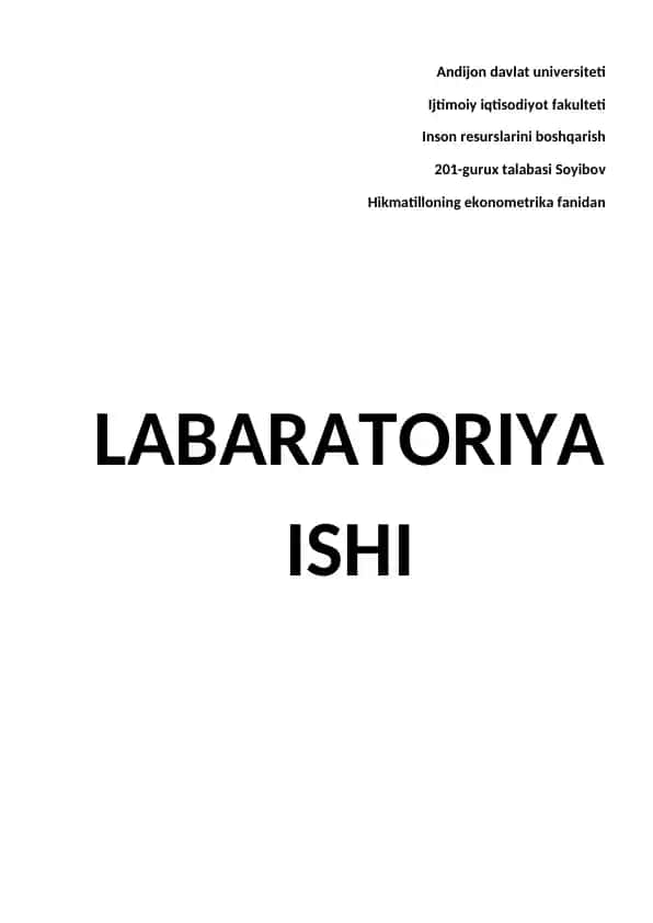 Ekonometrika fanidan laboratoriya ishi